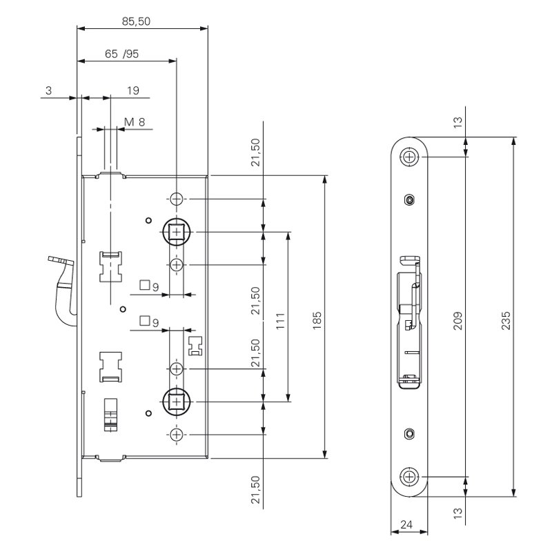 Корпус врезного замка с защелкой для противопожарных дверей fuaro fl 0434 28747