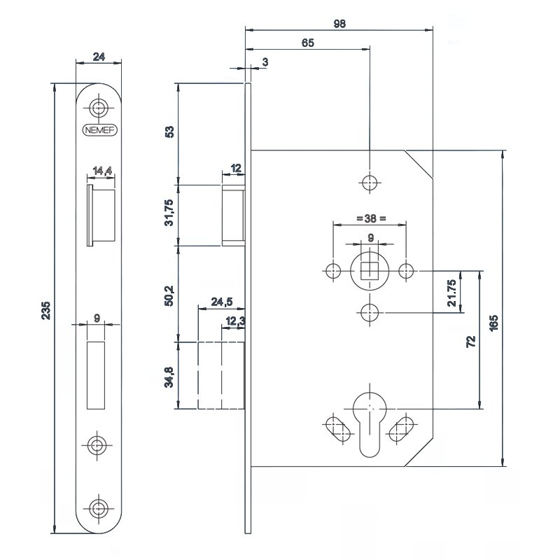 Замок противопожарный размеры. Замка Nemef 1769/03/65mm. Замок Nemef ASSA Abloy din 18250fs. Замок врезной противопожарный APECS 1900-ZN чертежи. Nemef замок 36151.